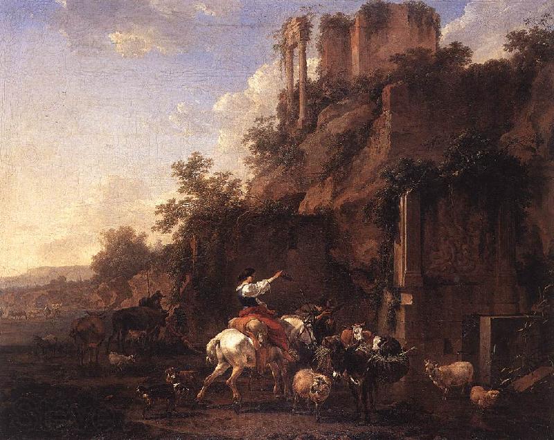 BERCHEM, Nicolaes Rocky Landscape with Antique Ruins France oil painting art